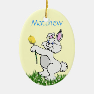 Versiering - Pasen - Bunny & Tulip (L/F) Keramisch Ornament