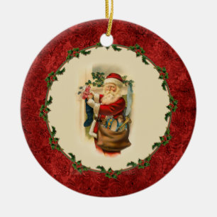 versiering van de kerstman en de kousen keramisch ornament