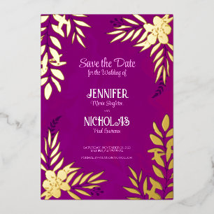 Versieringen van elegante bloemen en bladeren voor folie uitnodiging