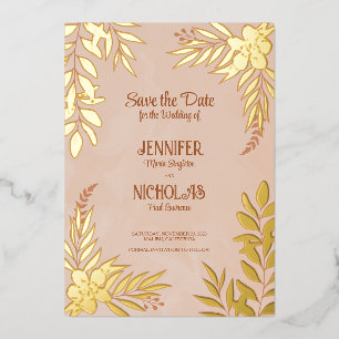 Versieringen van elegante bloemen en bladeren voor folie uitnodiging