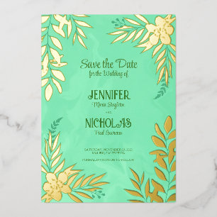 Versieringen van elegante bloemen en bladeren voor folie uitnodiging