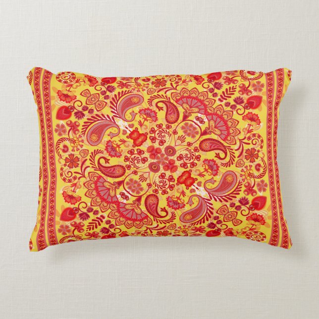  versierpaislebandafdruk, zijde hals accent kussen (Voorkant)