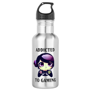 Verslaafd aan gamen Kawaii meisje gamer Waterfles