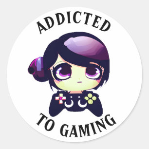 Verslaafd aan gaming   Leuke Kawaii meisje gamer Ronde Sticker