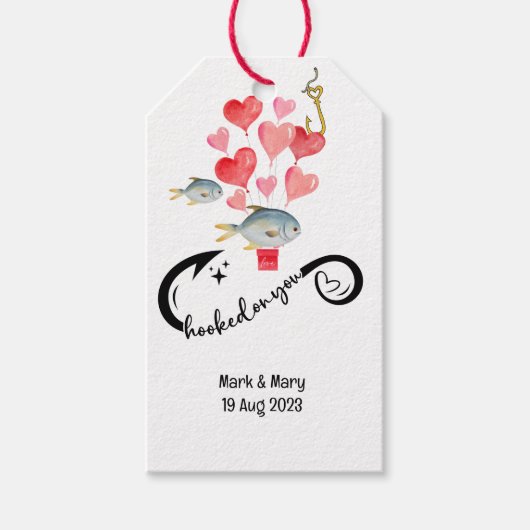 Verslaafd aan u vissen liefhebbers Bruiloft Waterv Cadeaulabel (Voorkant)