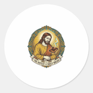 Verslagen Jezus Rokt Verbrand Toast Ontbijt Keuken Ronde Sticker