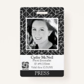 Verslaggever Fotograaf Black White Modern Press ID Badge (Voorkant)