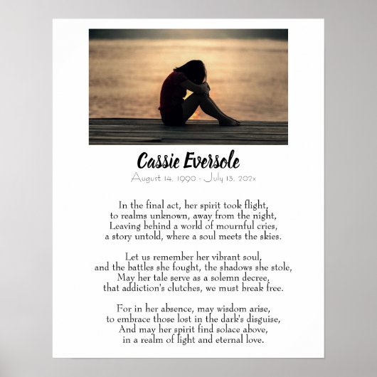 Verslavingsgedicht Memorial met foto Poster (Voorkant)