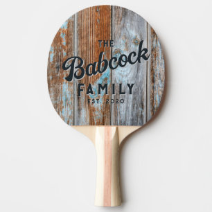 Versleten Blauwe Wassen Hout Retro Familienaam & J Tafeltennisbatje