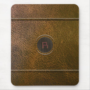 Versleten bruin lederen look-custom Initiaal Muismat