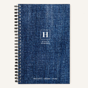 Versleten donkerblauwe denim klassiek monogram notitieboek