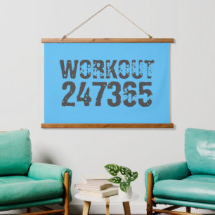 Versleten en bekrast tekst Workout 247365 blauw  Hangend Wandkleed