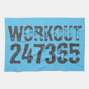 Versleten en bekrast tekst Workout 247365 blauw Theedoek