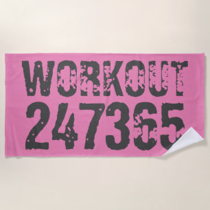 Versleten en bekrast tekst Workout 247365 roze Strandlaken