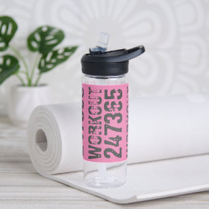 Versleten en bekrast tekst Workout 247365 roze Waterfles