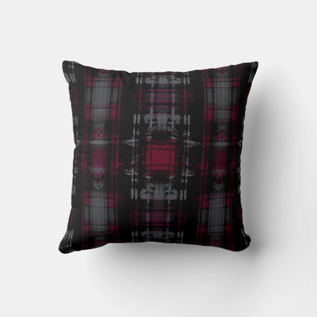 Versleten Gothische Donkere Grungy Grunge Plaid Pa Kussen (Achterkant)