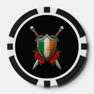 Versleten Irish Flag Shield en zwaarden met Rozen Pokerchips