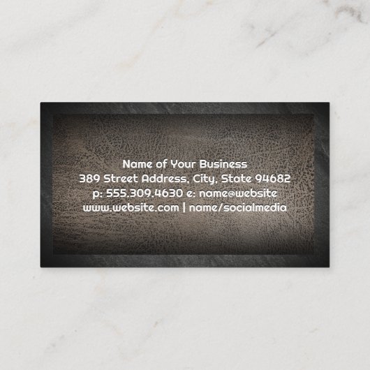 versleten leder | Rotsgrens Visitekaartje (Achterkant)
