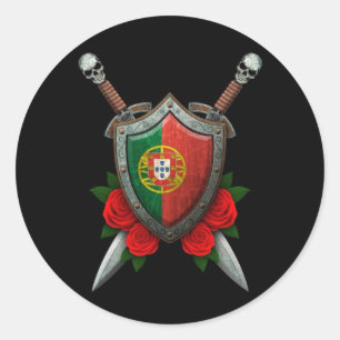 Versleten Portugees vlaggenschild en zwaarden met Ronde Sticker