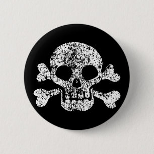 Versleten Schedel en Gekruiste knekels Ronde Button 5,7 Cm