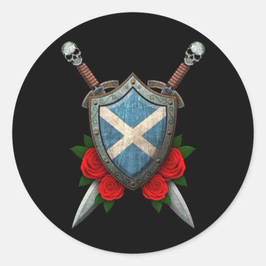 Versleten Schotse vlaggenschild en zwaarden met Ro Ronde Sticker (Voorkant)