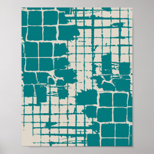 Versleten turquoise vierkanten met een versleten t poster