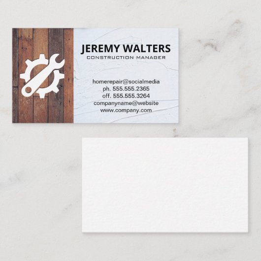 Versnellingsmoersleutel Logo | Houten achtergrond Visitekaartje (Voorkant / Achterkant)