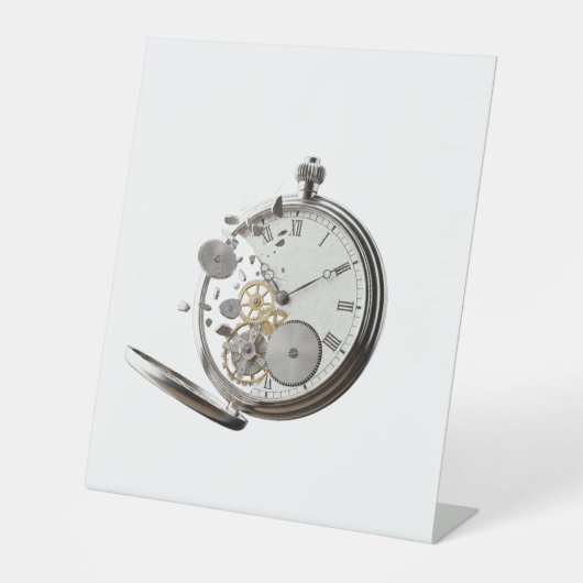 versplinterde tijd reclamebord met voetstuk (Voorkant)