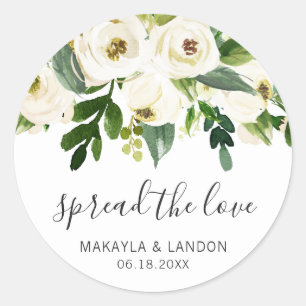 Verspreid de Liefde Elegante Witte Bloemige Trouwg Ronde Sticker