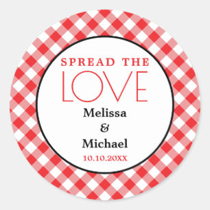 Verspreid de liefde Red Gingham bruiloft gunst Ronde Sticker