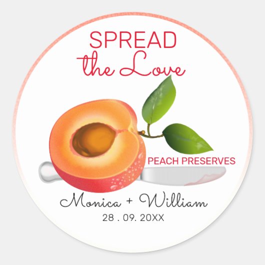 Verspreid de Love Peach bruiloft Ronde Sticker (Voorkant)
