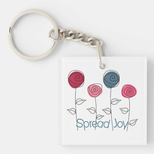 Verspreid Joy Roze Blauwe Bloemen Sleutelhanger (Voorkant)