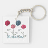 Verspreid Joy Roze Blauwe Bloemen Sleutelhanger (Achterkant)