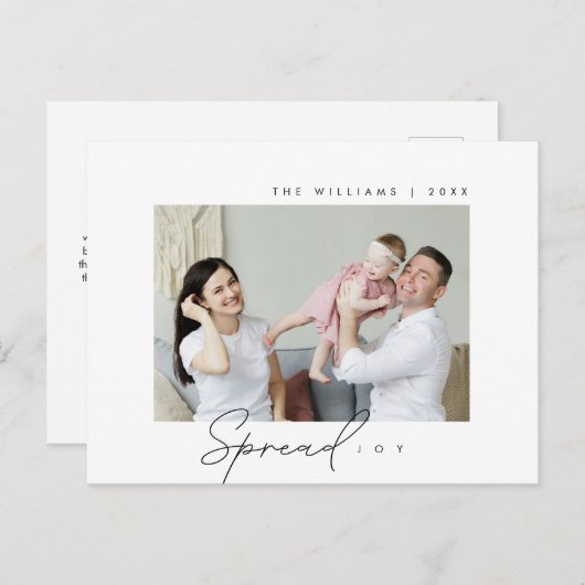 Verspreid vreugde, Vrolijke Kerstmisgroet, Familie Briefkaart (Voorkant / Achterkant)