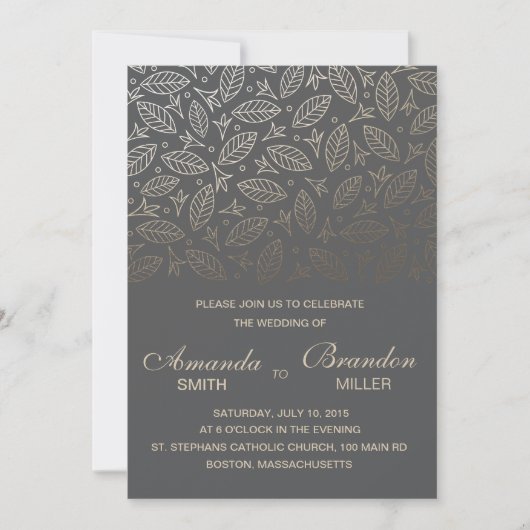 Verspreide bladeren Faux Foil Wedding Invitation C Kaart (Voorkant)