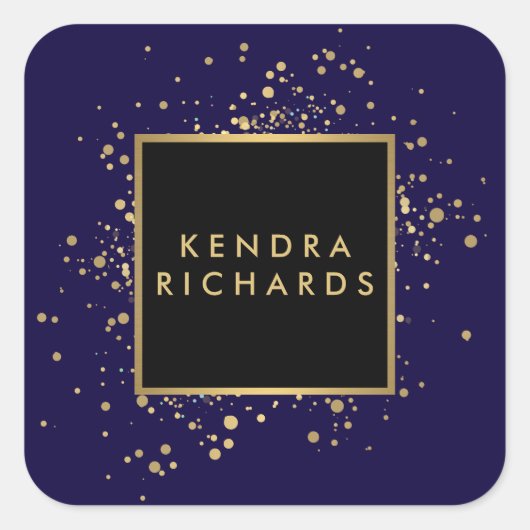 Verspreide Faux Gold Confetti op Modern Blue Vierkante Sticker (Voorkant)