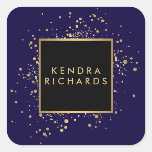 Verspreide Faux Gold Confetti op Modern Blue Vierkante Sticker