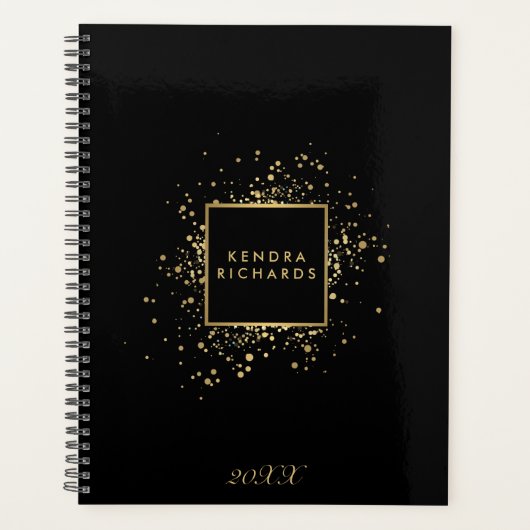 Verspreide Faux Gold Confetti op zwarte afspraak Planner (Voorkant)