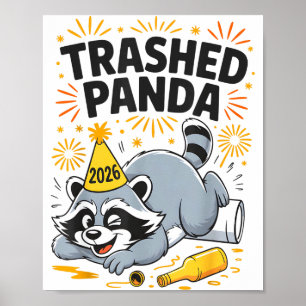 Verspreide Panda Nieuwjaar 2026 Grappige Dronken W Poster