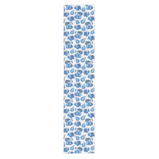 Verspreide perenafdrukken in Indigoblauw en wit Korte Tafelloper (Voorkant)