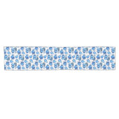 Verspreide perenafdrukken in Indigoblauw en wit Korte Tafelloper (Horizontaal)