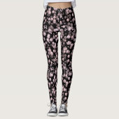 Verspreiding van roze en witte parels op zwarte ve leggings (Voorkant)