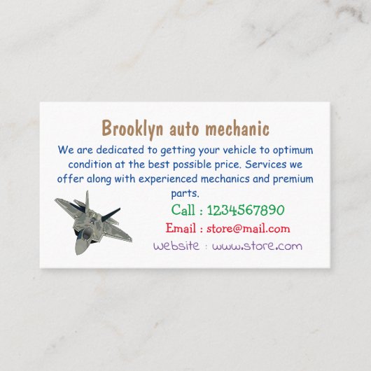 Versterking vliegtuig cartoon visitekaartje (Voorkant)