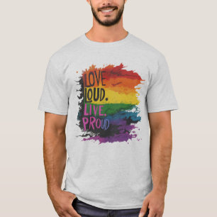 Verstevigde regenboogvlag love loud live trots LGB T-shirt