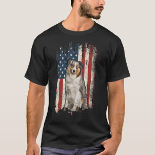 Verstoorde Australische Shepherd American Flag Pat T-shirt