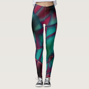 Verstoorde Bourgogne en sterke cyaan in trapezoïda Leggings