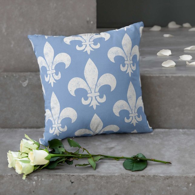 Verstoorde Elegant Blue en White Fleur de Lis Kussen (Creator heeft geüpload)