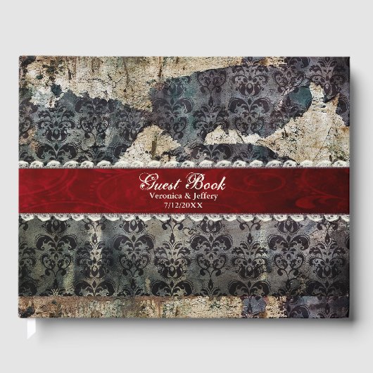 Verstoorde gothic Damask Wedding Gastenboek (Voorkant)