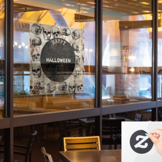 Verstoorde Happy Halloween Party  Skulls Raamsticker (Restaurant Raam)