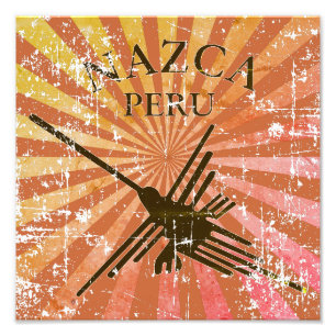 Verstoorde Nazca Peru Hummingbird Retro Sunset Foto Afdruk